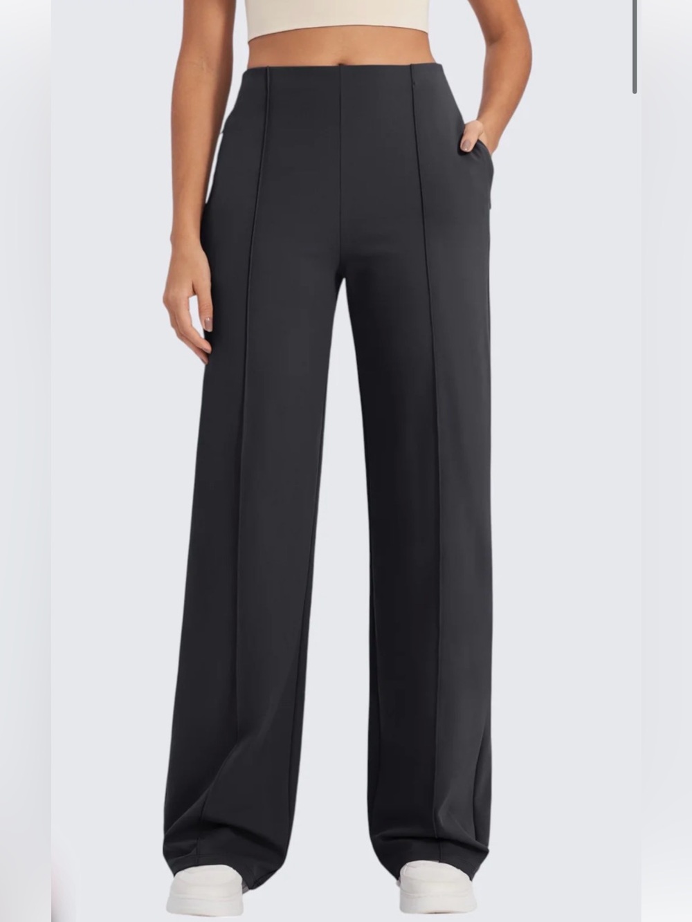 G4Free EverGoing Front Pleats Wide Leg Pant for Women- Black XXL